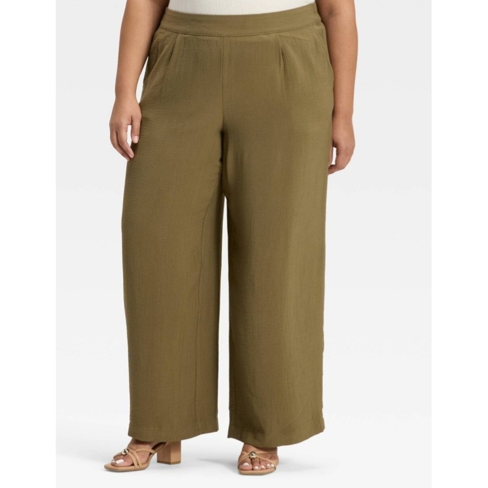 Women's High-Rise Modern Gauze Pull-On Pants - A New Day Olive XS
